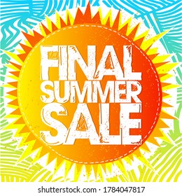 Venta final de verano auténtico concepto de burla vectorial de banner, estilo étnico con sol estilizado