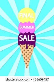 Final Summer Sale, ice cream on abstract background, brochure design, size A4, vector illustration