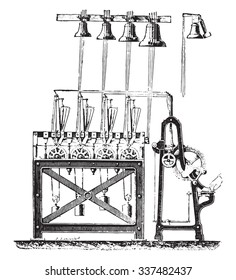 Final system carillon tower Saint-Germain Auxerrois, vintage engraved illustration. Industrial encyclopedia E.-O. Lami - 1875.
