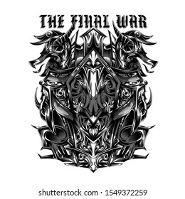 The Final War Black and White Illustration