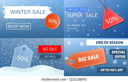 Final winter sale banner set. Realistic illustration of final winter sale vector banner set for web design