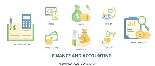 Finance and Accounting Flat Banner Web Icon Set Vector Illustration