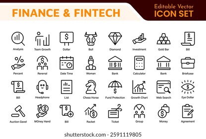 Finance and Accounting Icons Collection. Vector-Based Icons for Money Management, Investment, Taxes, and Business Finance