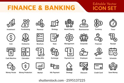 Finance and Accounting Icons Collection. Vector-Based Icons for Money Management, Investment, Taxes, and Business Finance