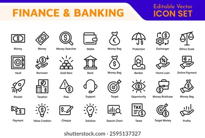 Finance and Accounting Icons Collection. Vector-Based Icons for Money Management, Investment, Taxes, and Business Finance
