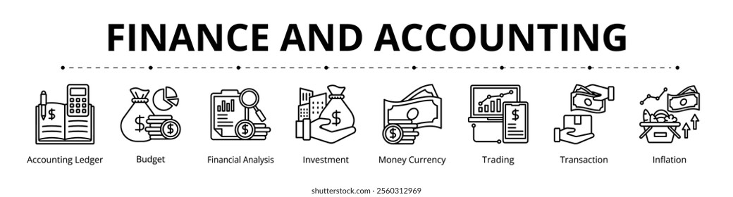 Finance and Accounting Line Banner Web Icon Set Vector Illustration