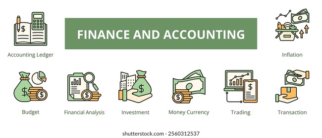 Finance and Accounting Lineal Color Banner Web Icon Set Vector Illustration
