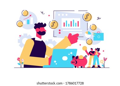 Finance analyst. Business strategy and budget planning. Financial adviser, top investment advisors, financial advisory services concept. Bright vibrant violet vector isolated illustration