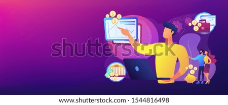 Finance analyst. Business strategy and budget planning. Financial adviser, top investment advisors, financial advisory services concept. Header or footer banner template with copy space.