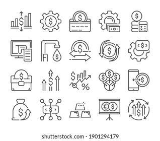 Finance analytics icon. Finance management line icons set. Vector illustration. Editable stroke.