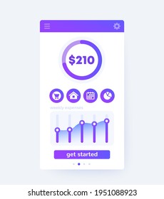 Aplicación de finanzas, tablero de mandos, diseño de unidad móvil