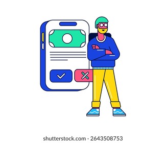 Finance Approval Flat design style, male figure beside checklist interface, perfect for approval workflow or fintech onboarding UI.