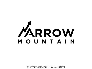 Finance arrow and mountain wordmark logo design template. Mountain shaped brand, icon, badge or label. Arrow and mountain logo vector for your business growth	