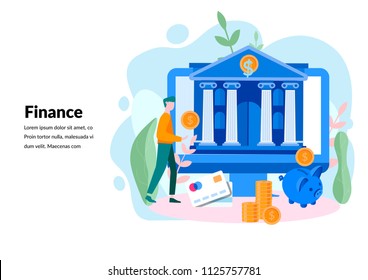 Finance, ATM, giving out money Concept for web page, banner, presentation, social media, documents, cards, posters. bank financing, money exchange, financial services,  Vector illustration 