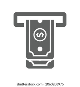 Finanzas, atm, retirar icono. Gráficos vectoriales grises.