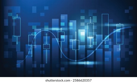 finance background. candlesticks and bar chart show stock market trend