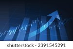 finance background. uptrend arrow with candlesticks and bar chart show economy business statistics