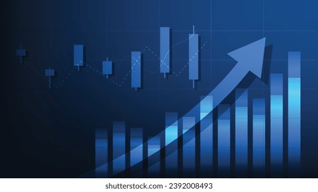 finance background. uptrend arrow with candlesticks and bar chart show economy business statistics