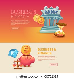 Finance. Bank building. Piggy bank. Balance. 