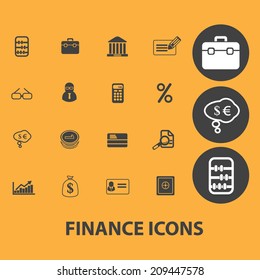 finance, bank icons, signs, objects set, vector