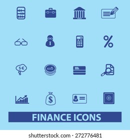 finance, bank, money icons, signs, illustrations set, vector