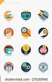 Finance and banking business concept Flat icons set 