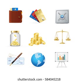 Finance and Banking Color Icon Set for Web and App. Vector illustration