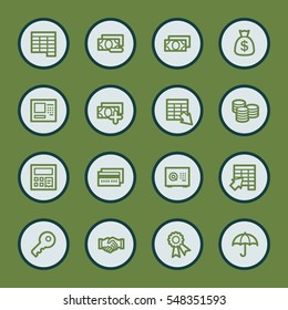 Finance and banking,  credit card and cash, atm and value, safe and handshake, web vector stock icons