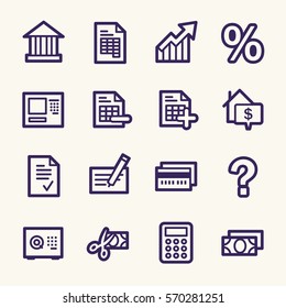 Finance and banking, credit card and cash, atm and rent, tax and mortgage, web vector stock icons
