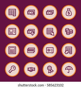 Finance and banking,  credit card and cash, atm and value, safe and handshake, web vector stock icons