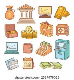 Finanças e banca doodle mão desenhado vetor ilustração