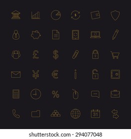Finance and banking gold linear icons set. Vip customer service. Vector line art 