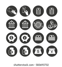 finance and banking icon set in circle button
