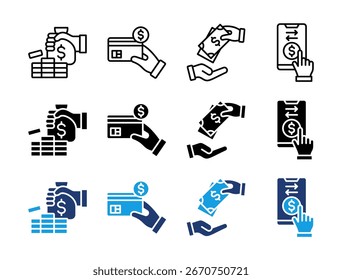 Conjunto de iconos financieros y bancarios. Contiene Capital, Pago Con Tarjeta, Préstamo, Iconos De Transacciones Colección.