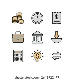 Finance and Banking Icon – Simple Vector Symbol of Money, Dollar Sign, and Economy in Black, grey and gold.