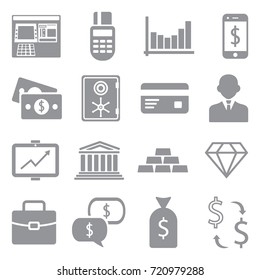 Finance And Banking Icons. Gray Flat Design. Vector Illustration. 