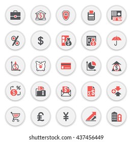 Finance and banking icons on white stickers. Flat design.