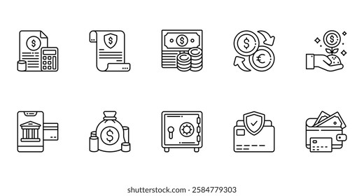 Finance and Banking  Icons Set, Digital Money Concept