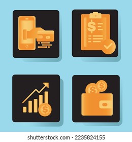 finance and banking icons with yellow gradient  colors and black background