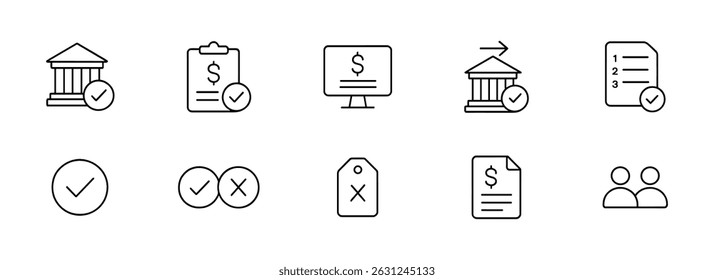 Finance, banking line icon set - payment, money, loan symbols in outline style