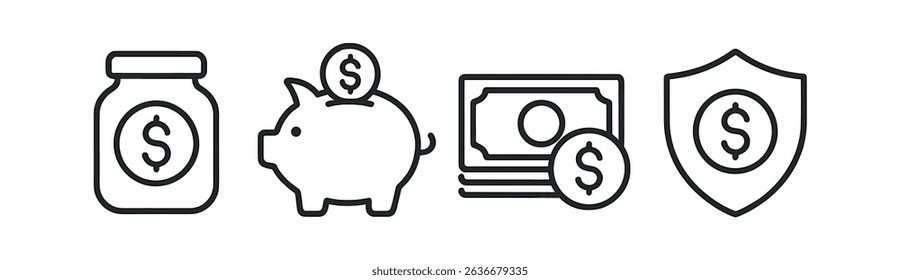 Finance, banking line icon set. money, savings, investment, currency symbols