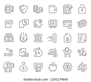 Finance and banking line icons collection. Thin outline icons pack. Vector illustration eps10