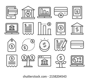 finance and banking line icons set 