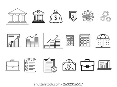 Symbole der Finanz- und Banklinie für Unternehmen und Investitionen