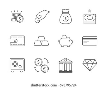 Finance and banking line icons set.