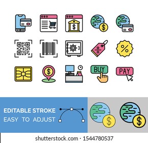 finance,  banking and money related master card and bank building vectors set with editable stroke