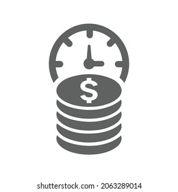 Finanzas, banca, icono gris en tiempo de dinero