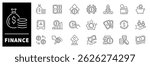 Finance banking outline money vector icon set. Financial and banking icons