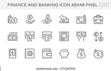 Finance and banking vector icon set design, 48X48 pixel perfect and editable stroke.