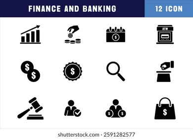 Finance and Banking vector silhouette icon set